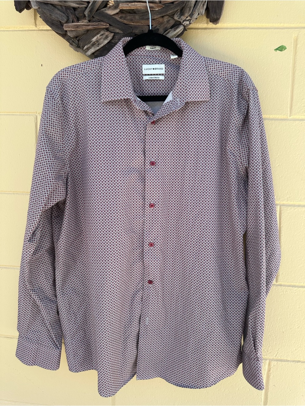Lucky Brand Men's Burgundy Micro-Pattern Button-Up Shirt